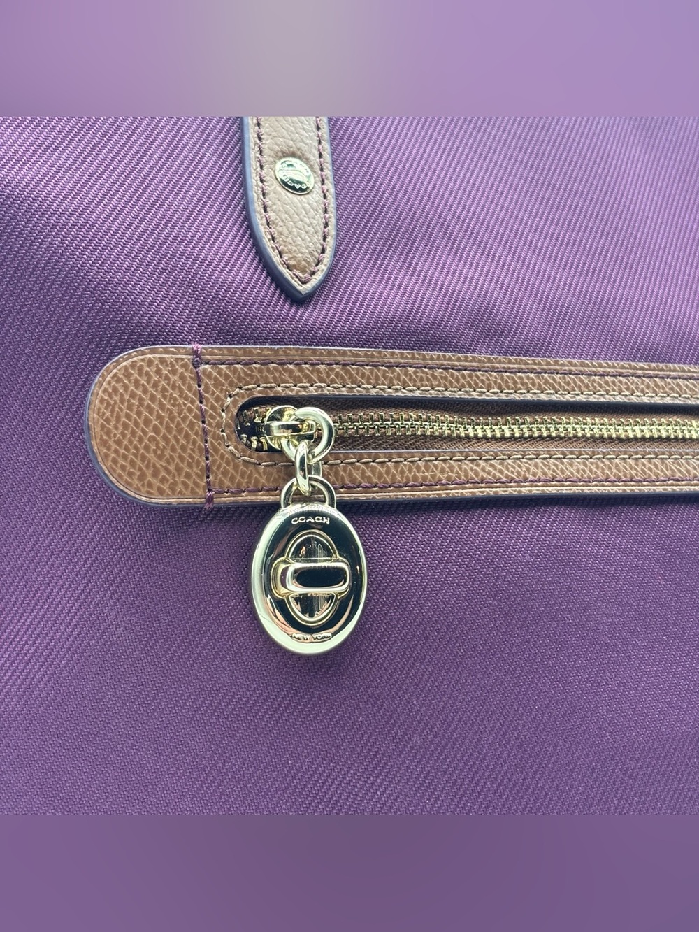 Coach Sawyer Plum Canvas & Leather Tote Bag Gold Hardware Charm F37237 G9075 - Picture 3 of 16
